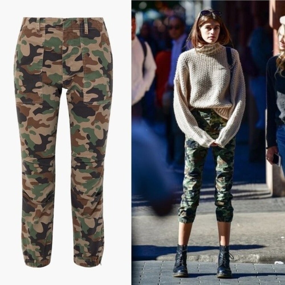 Nili Lotan Cropped French Military Pants Camo Camel Stretch Twill Cotton Size 2